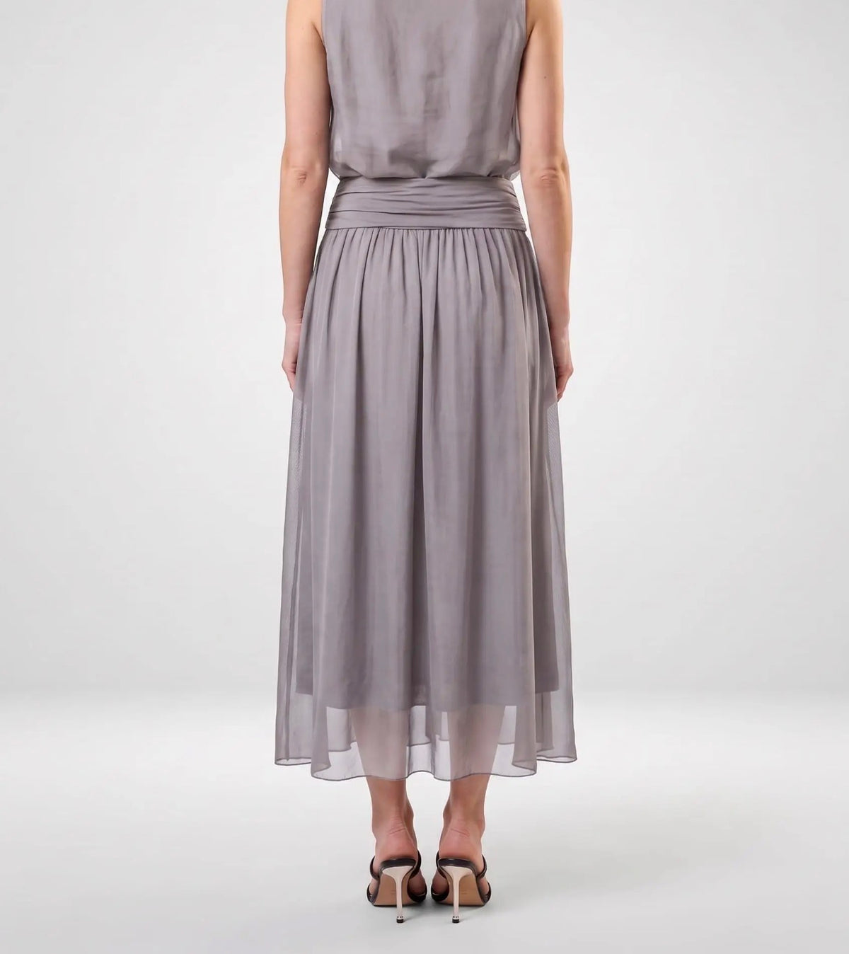 Italian Silk Foldover Waist Skirt (Taupe)