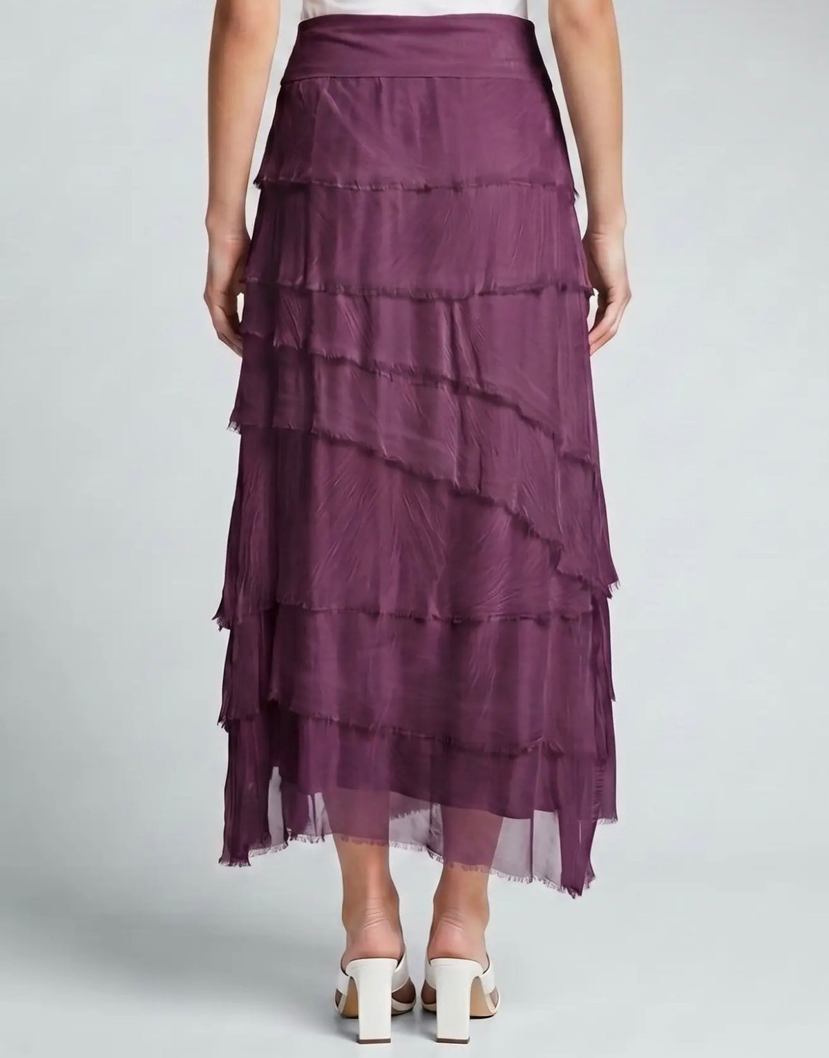 Italian Silk Ruffle Skirt (Eggplant)