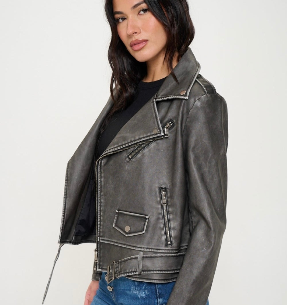 Coalition LA Zip Up Biker Jacket with Belt