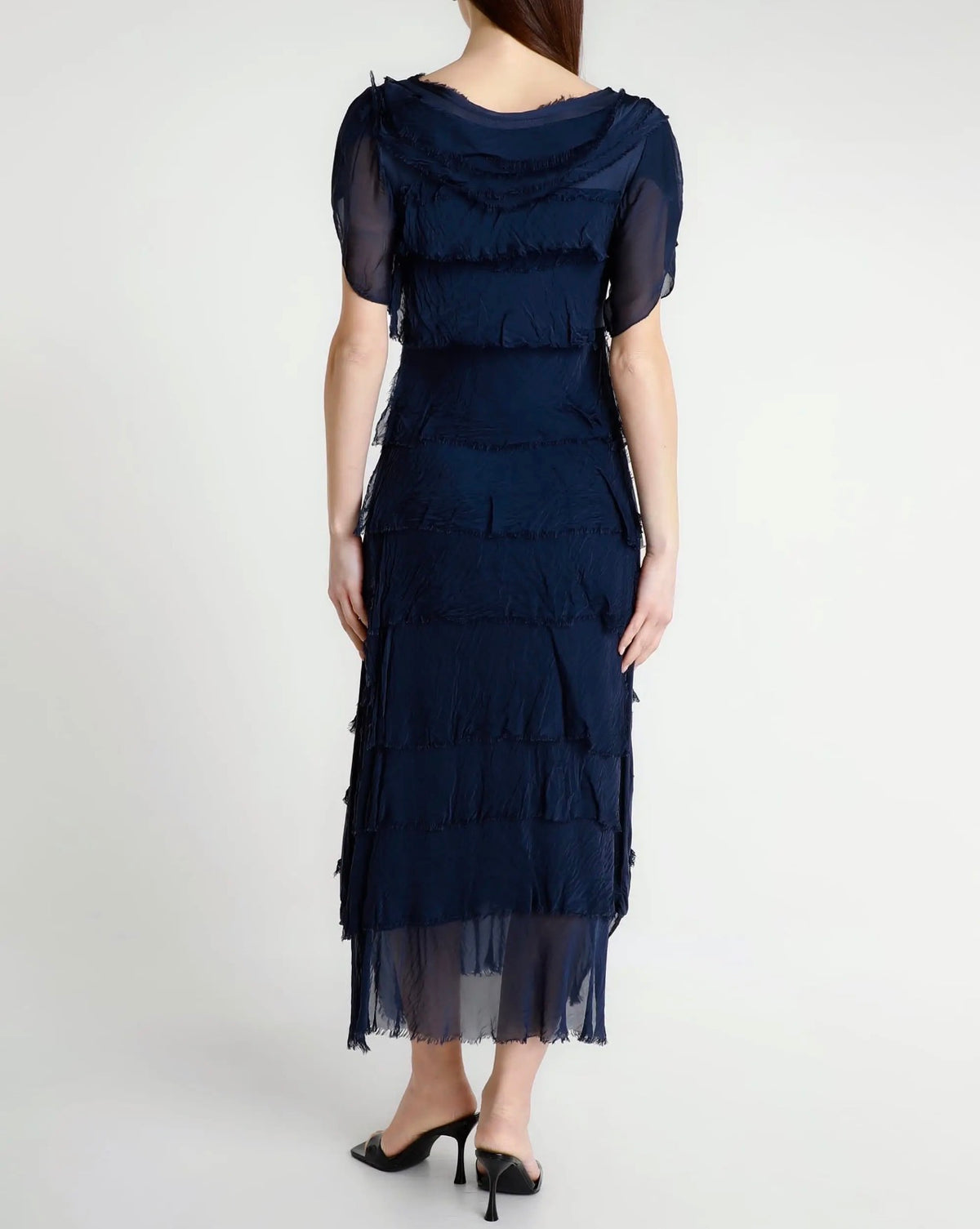 Italian Silk Miriam Short Sleeve Ruffle Dress