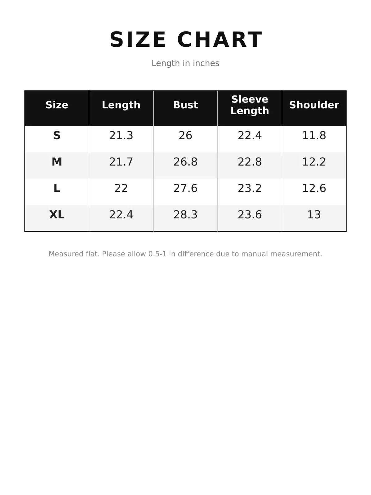 Size chart for the contrast-collar ribbed knit top, with measurements for sizes S to XL