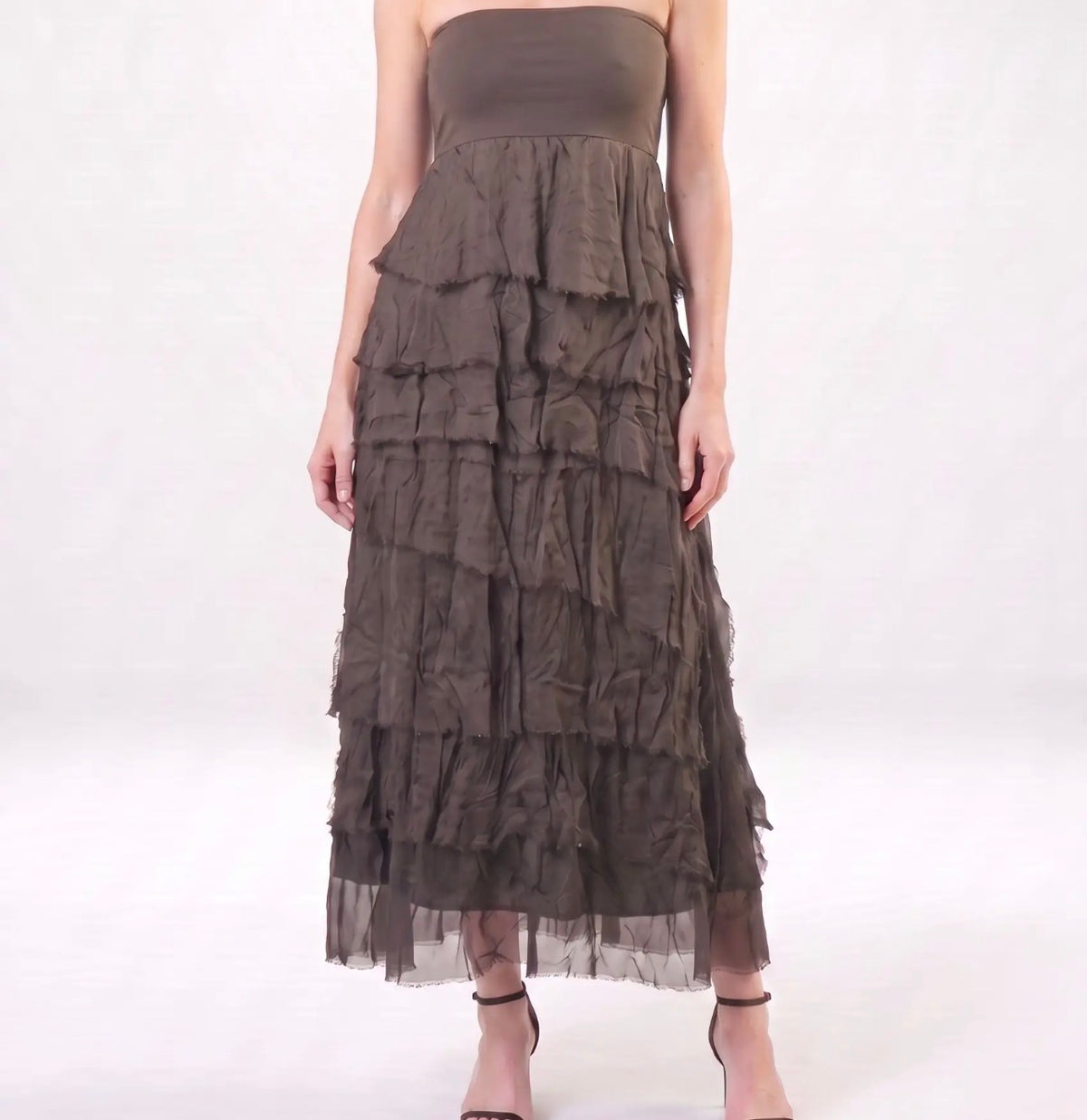 Italian Silk Ruffle Skirt (Dark Taupe)