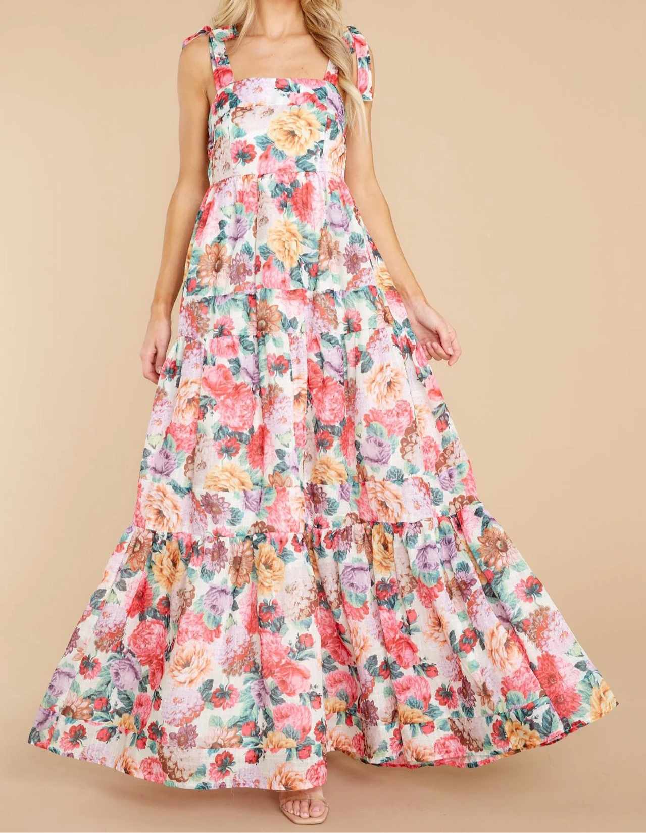 Floral Square Neck Wide Strap Maxi Dress
