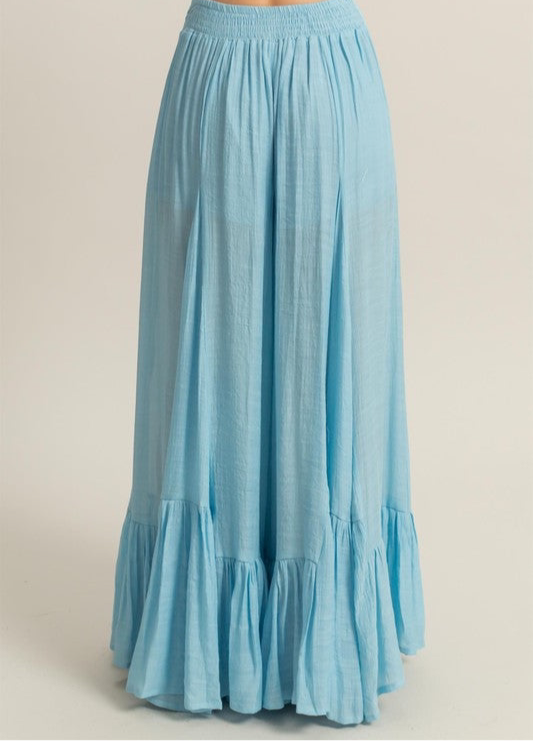 HYFVE High-Waist Ruffle Flared Wide Leg Pants