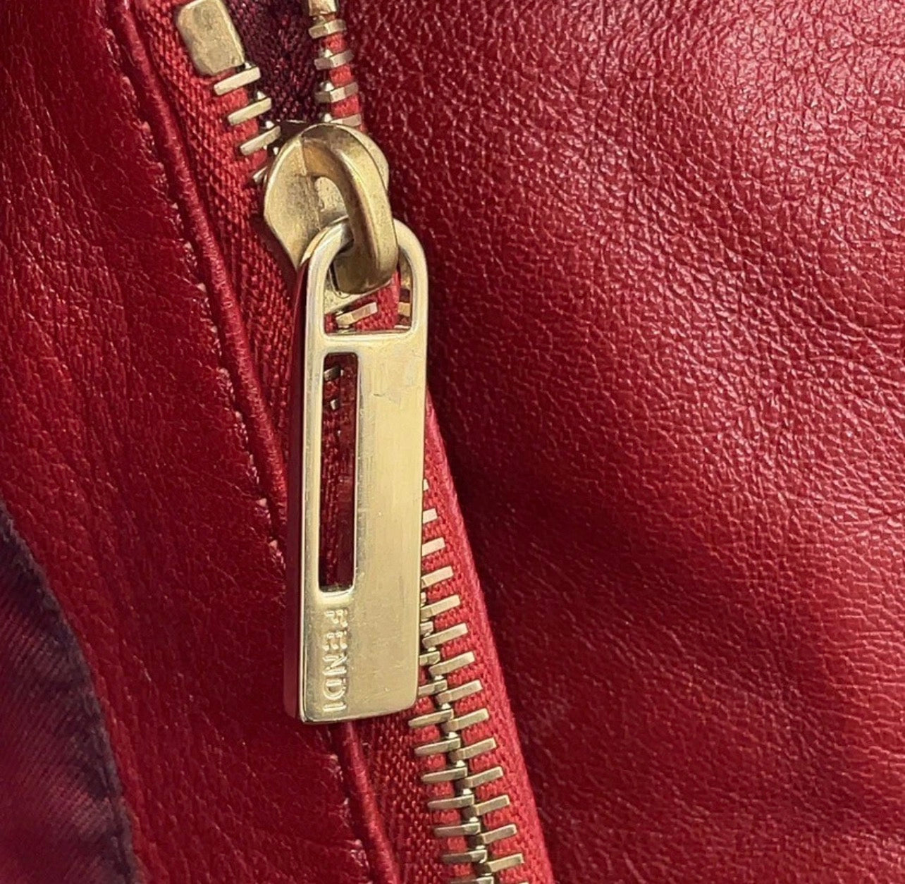 Authentic Fendi FF Logo Soft Leather Red Handbag