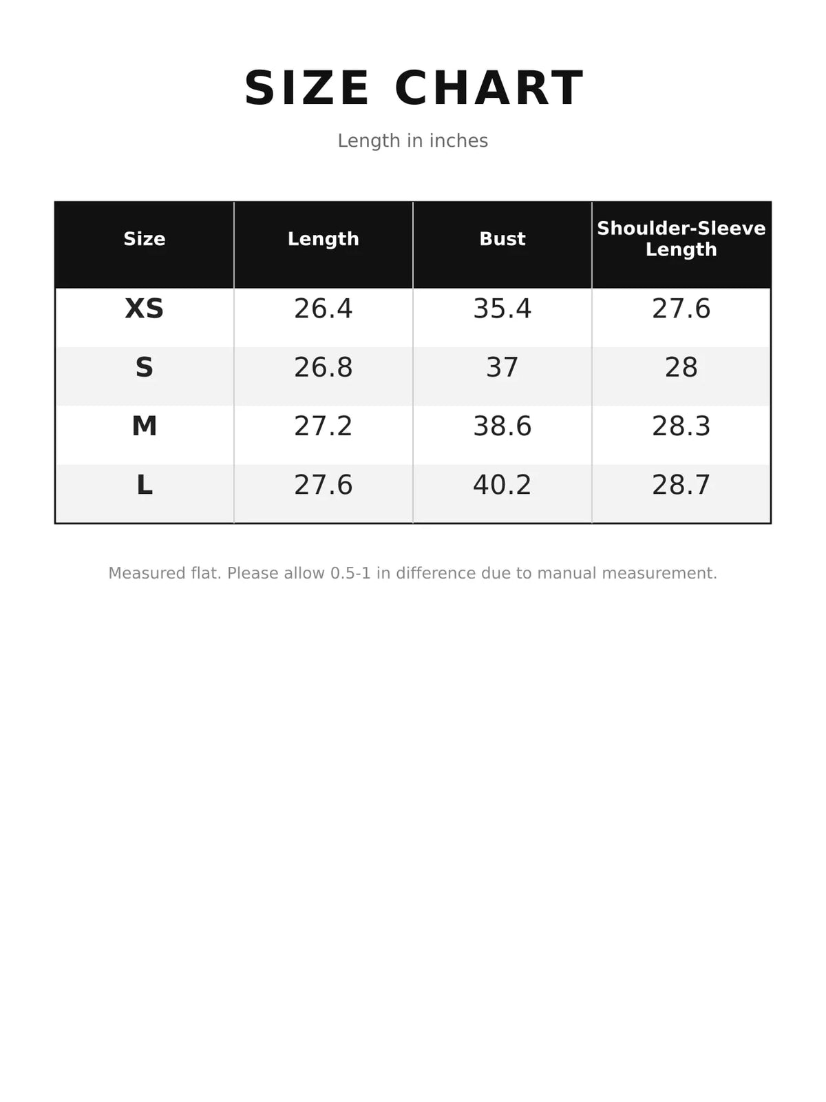 Size chart for the mock neck chiffon cover-up, with length, bust, and sleeve measurements