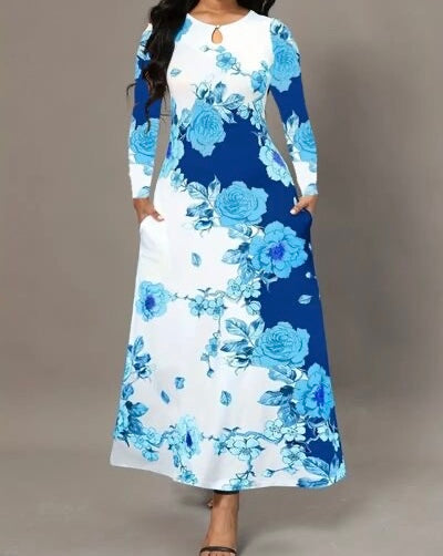 Pocketed Printed Long Sleeve Dress