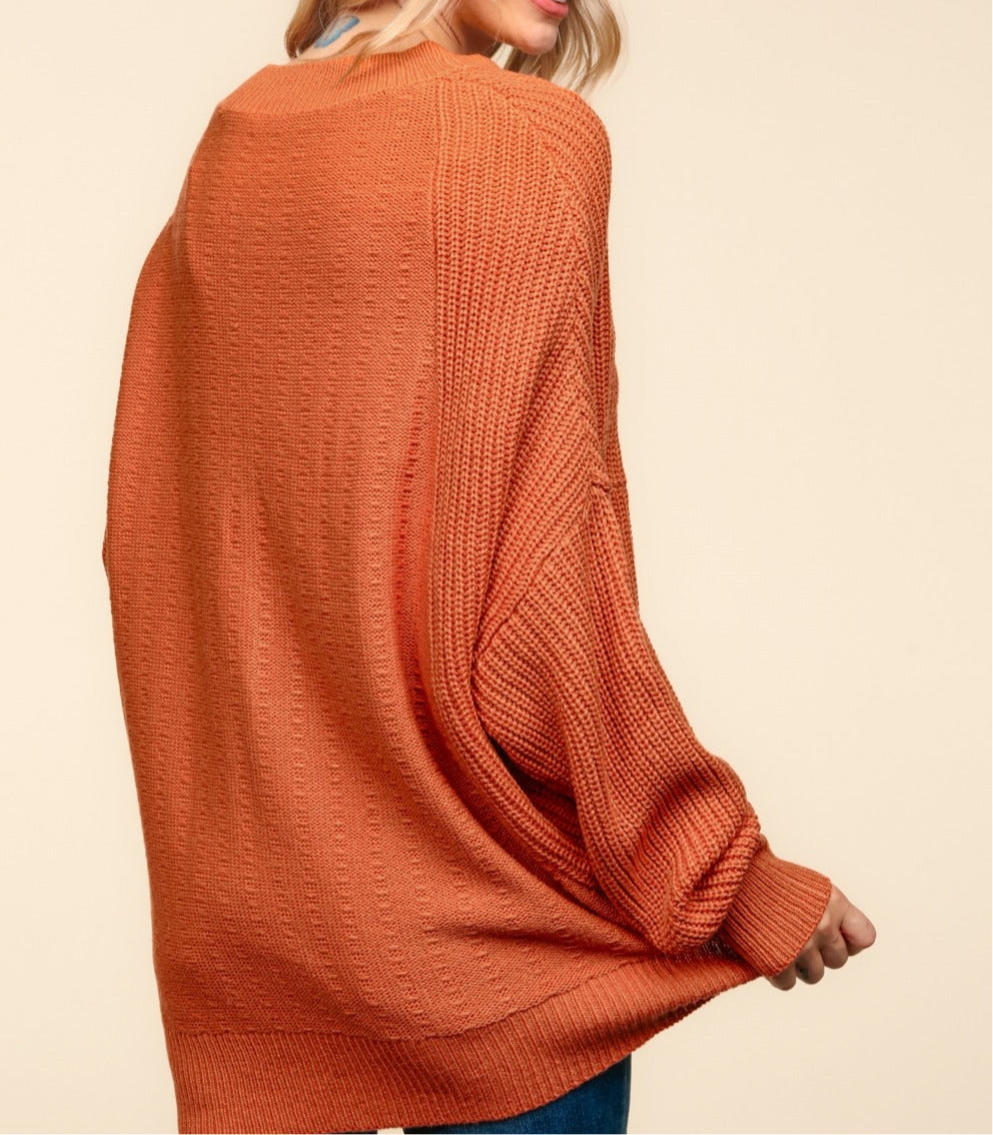 Haptics Full Size Side Slit Texture Asymmetric Sweater