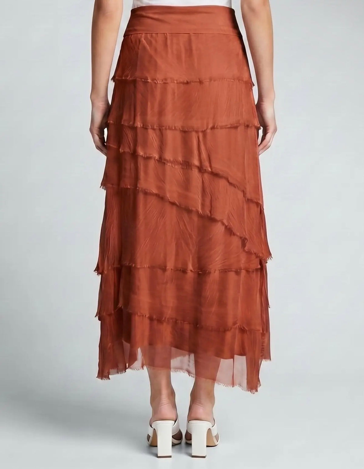 Italian Silk Ruffle Skirt (Rust)