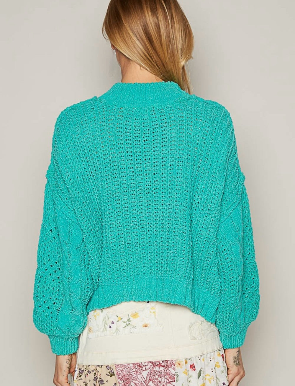 POL Mock Neck Cable Knit Sweater