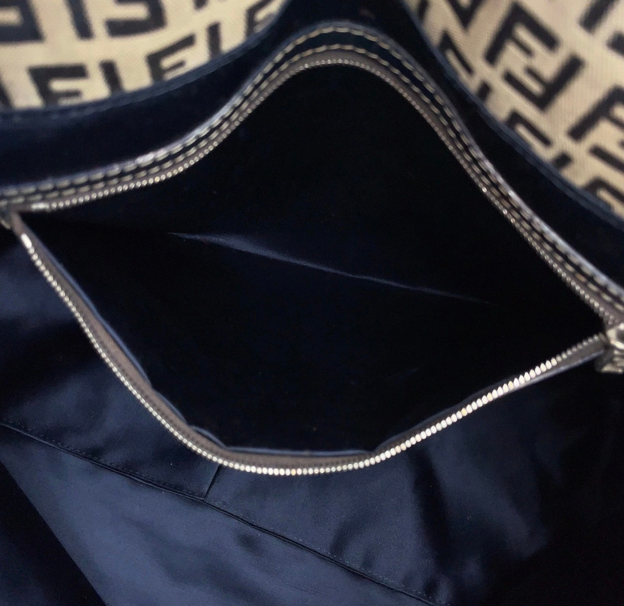 Fendi Zucca Pattern Canvas FF metal Navy Blue Tote Bag