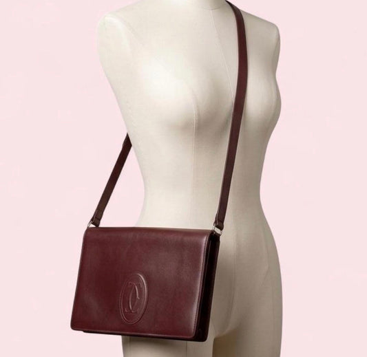 Vintage CARTIER Must Line Leather Bordeaux Shoulder Bag