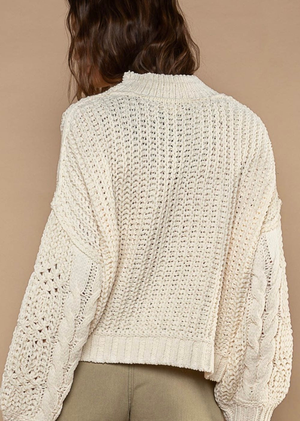 POL Mock Neck Cable Knit Sweater