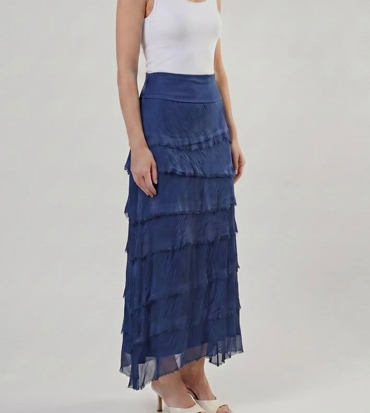 Silk Ruffle Skirt (Navy)