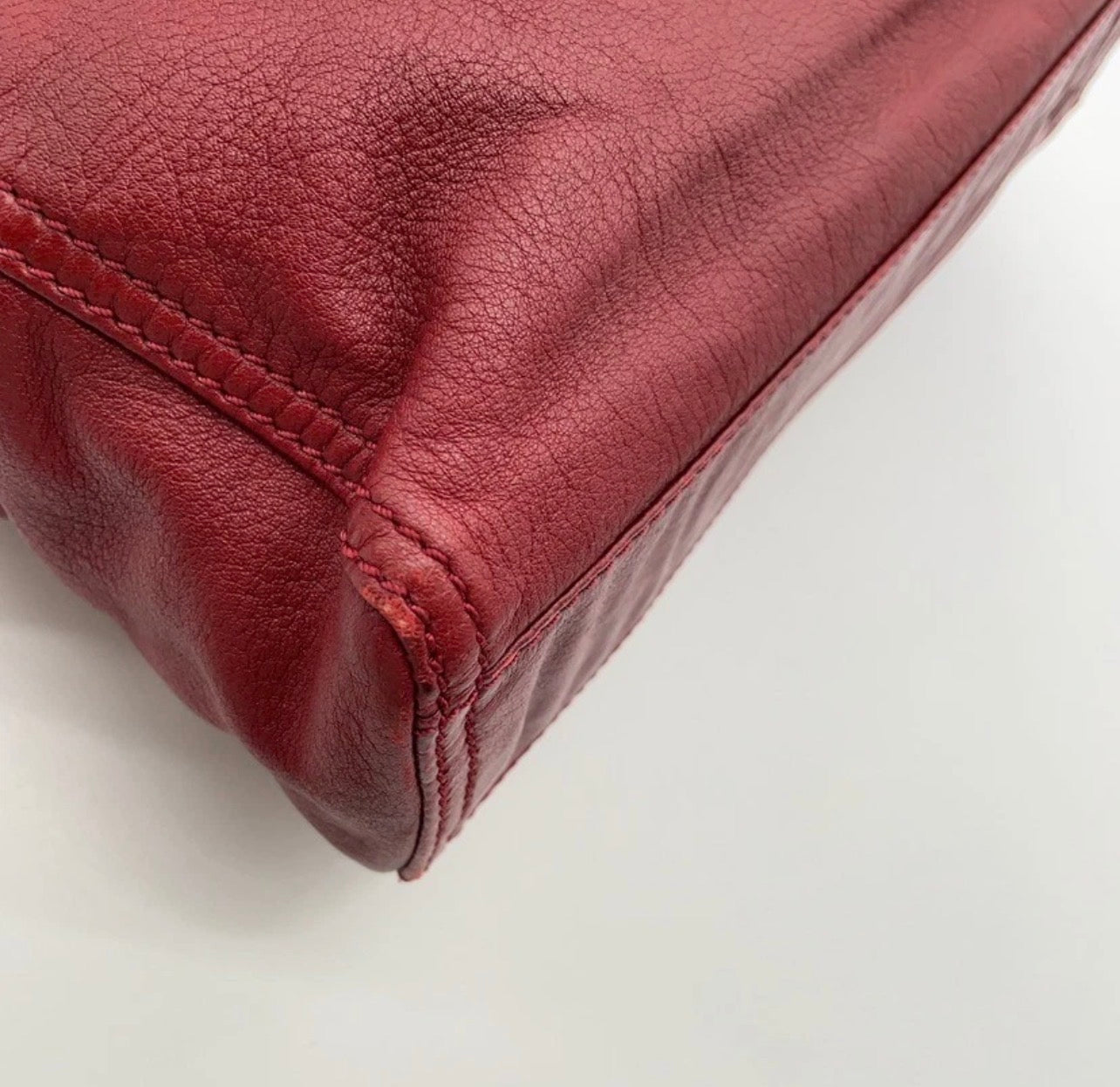 Authentic Fendi FF Logo Soft Leather Red Handbag