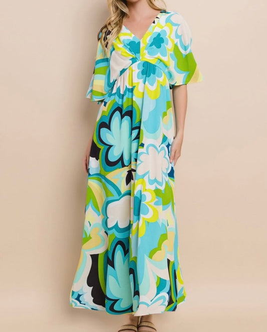 ODDI Floral Printed Slit Maxi Dress