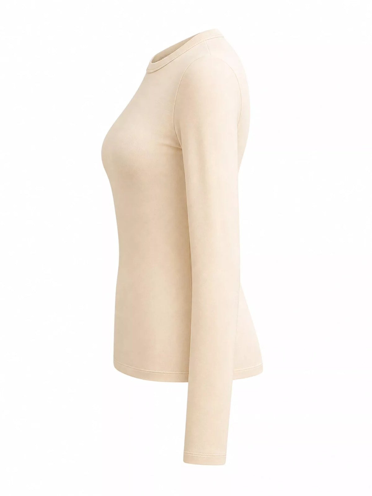 Plus-size slim-fit long-sleeve crew-neck T-shirt in cream-beige, side view