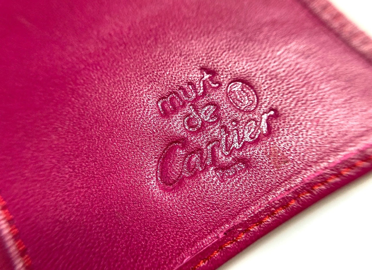 CARTIER VINTAGE MUST CC EMBOSSED LEATHER LONG WALLET BIFOLD FRANCE FUCHSIA PINK