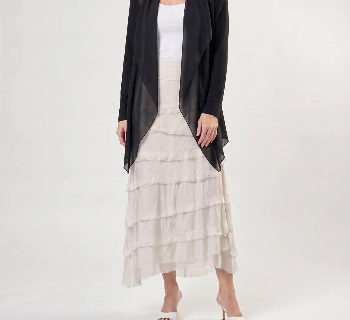 Italian Silk Ruffle Skirt (Beige)
