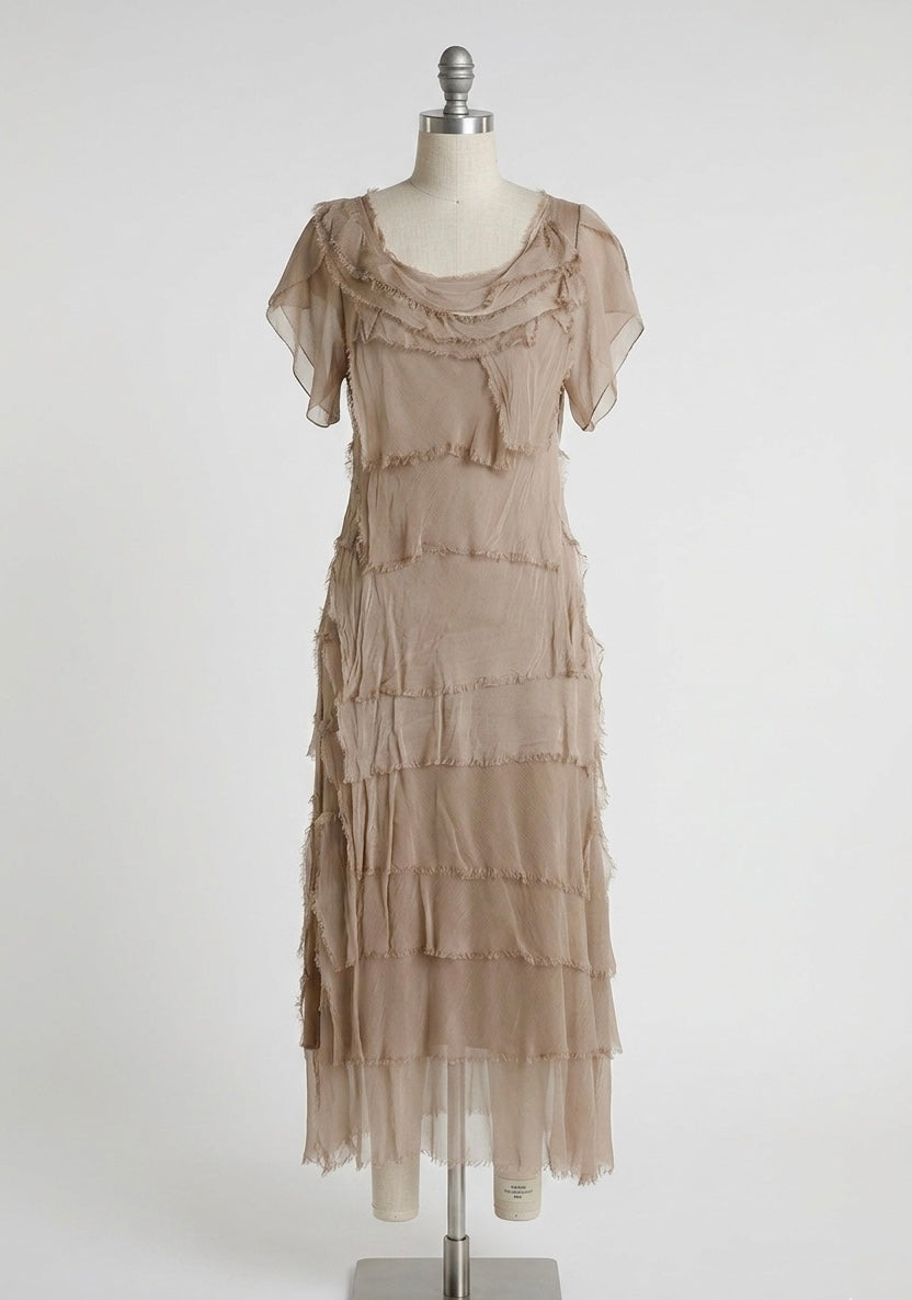 Italian Silk Miriam Short Sleeve Ruffle Dress