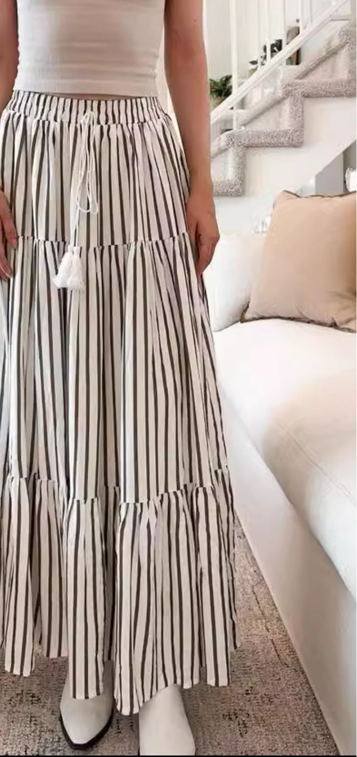 Tied Striped Maxi Skirt