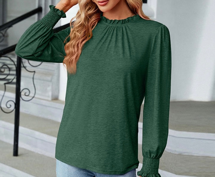 Round Neck Flounce Sleeve Blouse