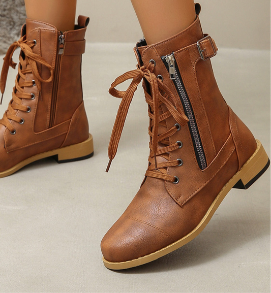 PU Leather Lace-Up Boots