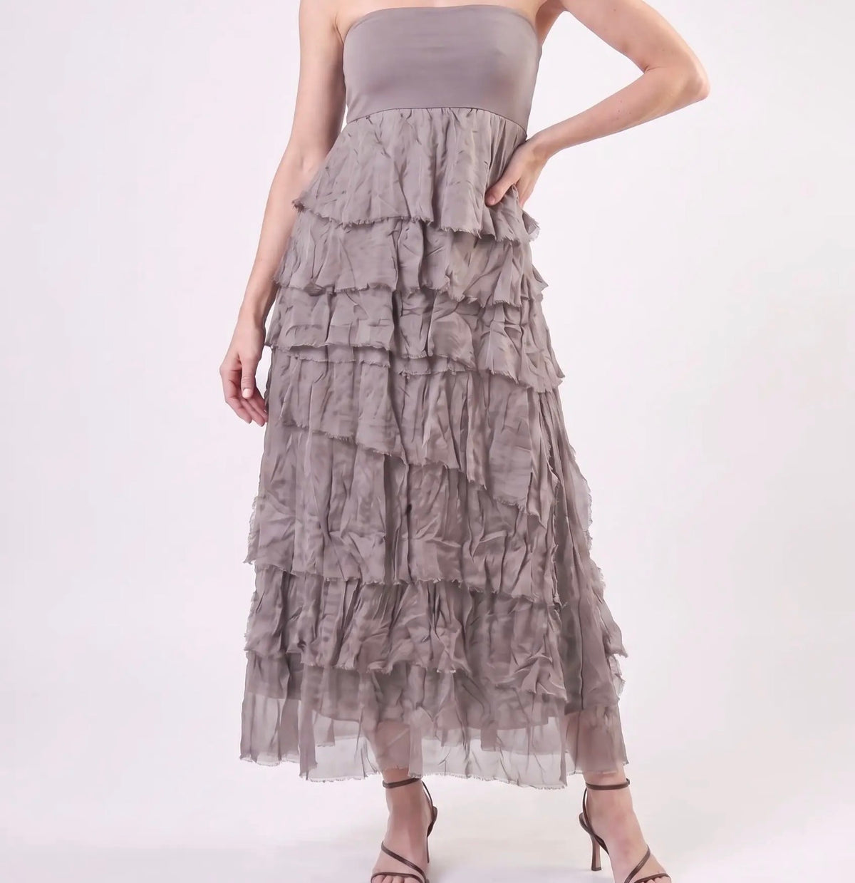Italian Silk Ruffle Skirt (Taupe)