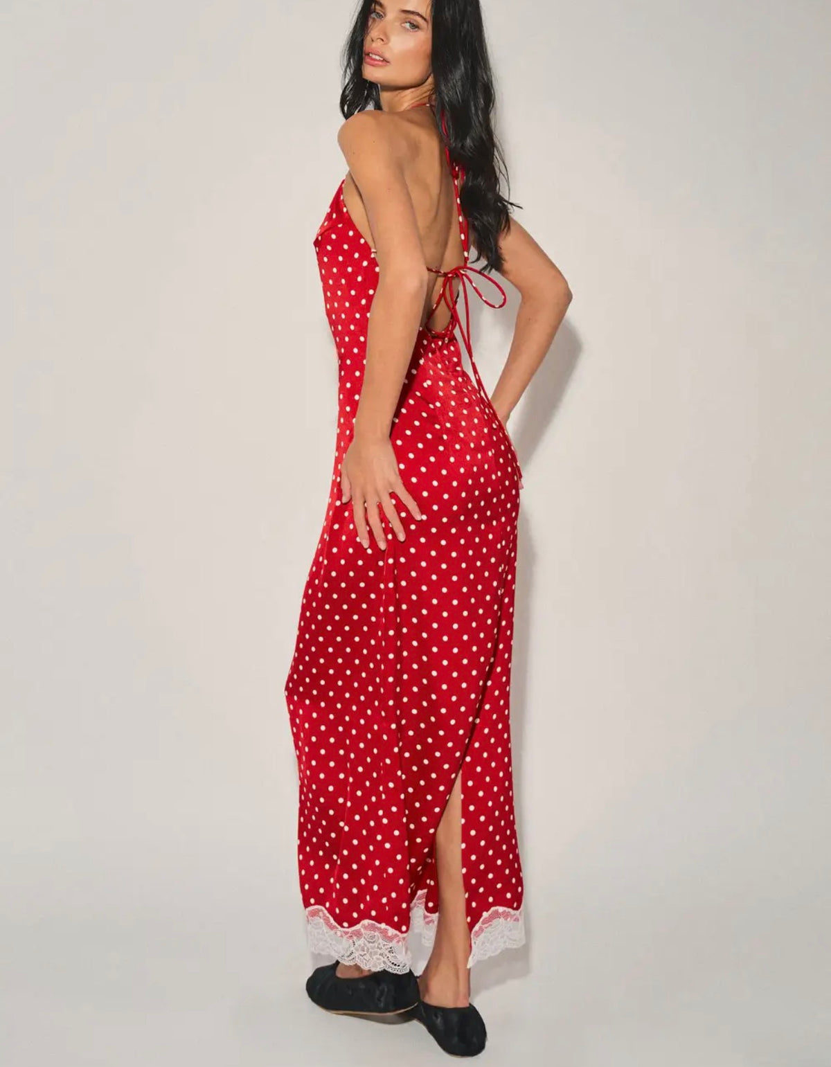 Woven Polka Dot Lace-Trimed
Maxi