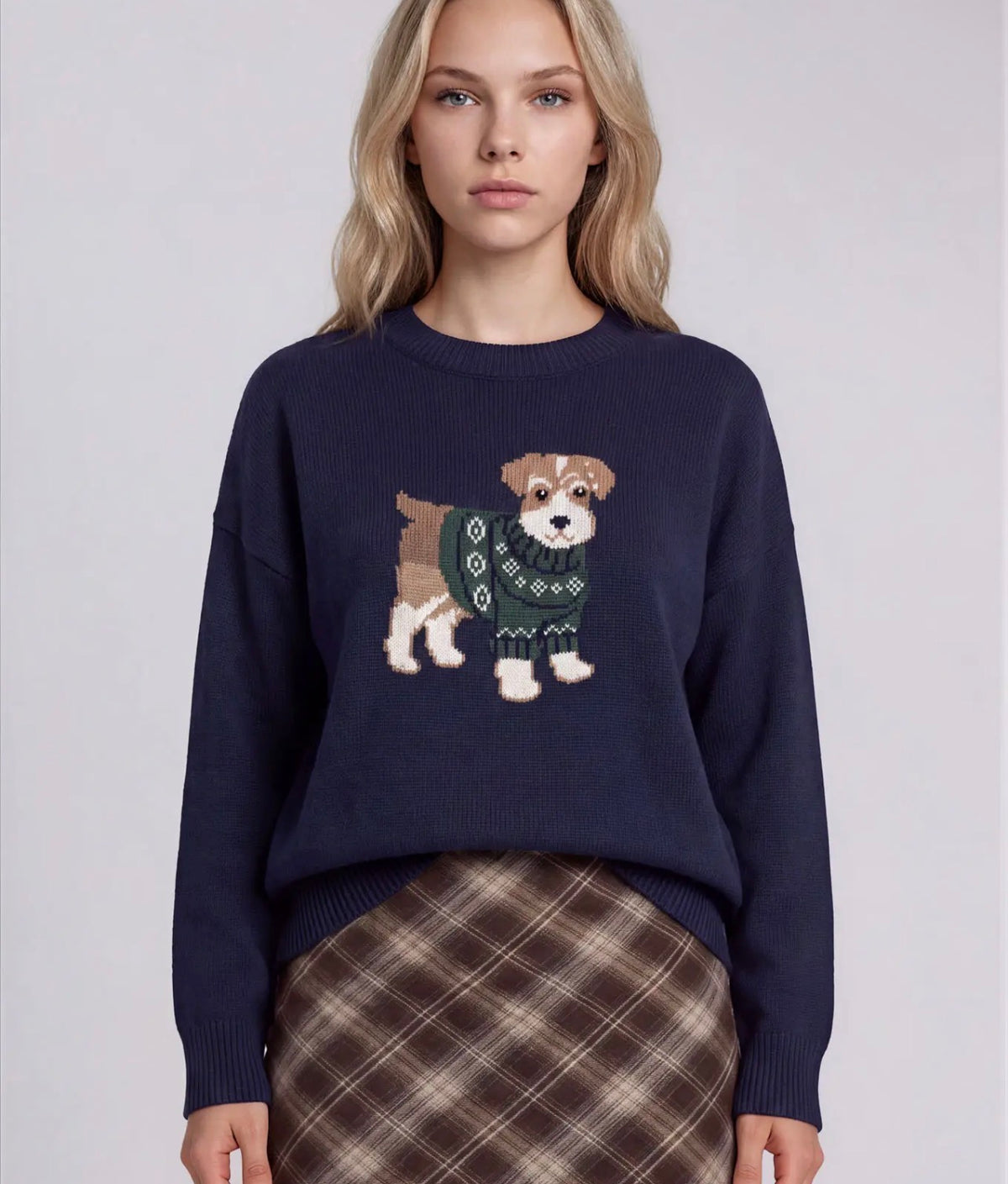 Puppy Jacquard Long Sleeve Knit
Pullover Sweater