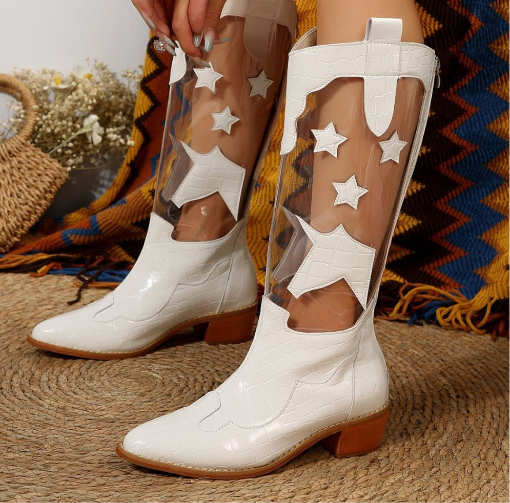 Star Point Toe Block Heel Boots