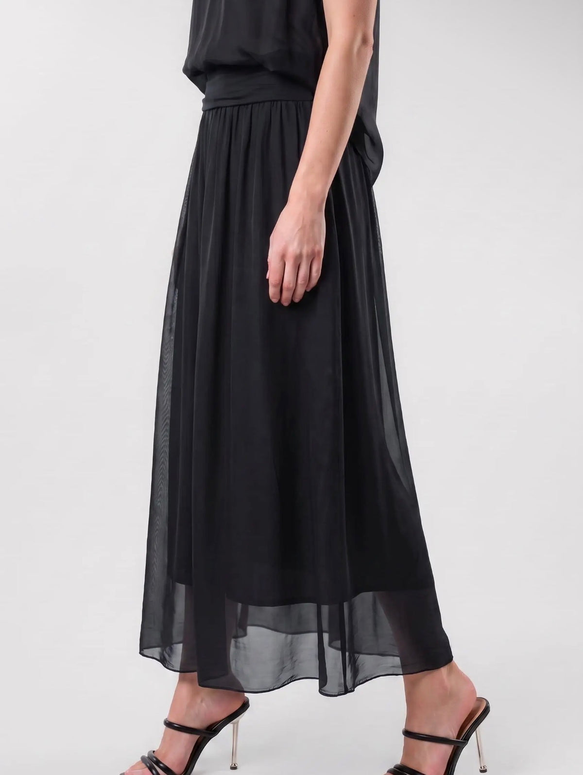 Italian Silk Foldover Waist Skirt (Black)