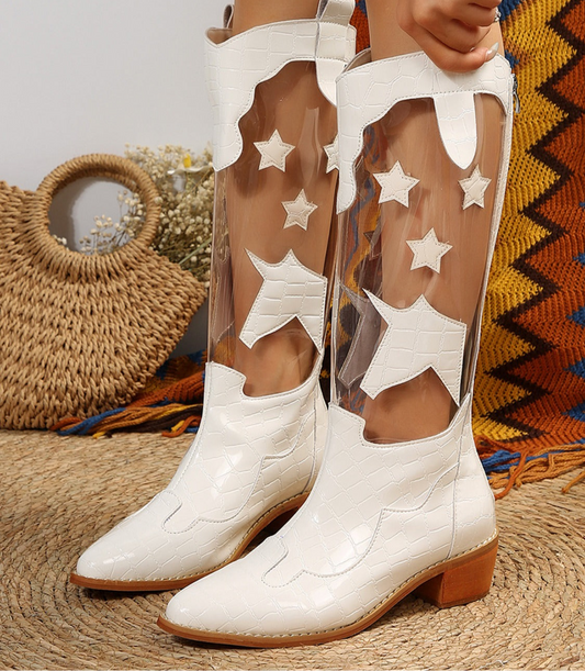 Star Point Toe Block Heel Boots