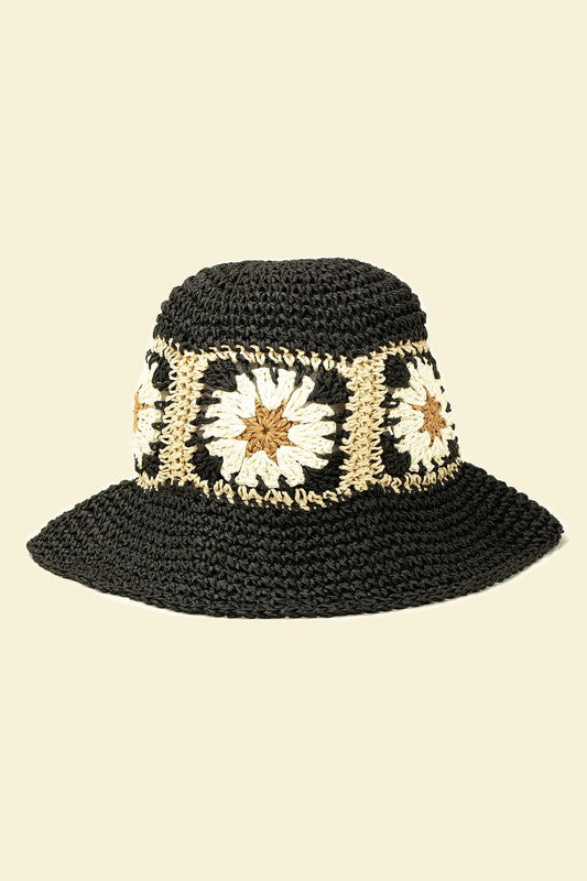 Packable crochet square bucket hat