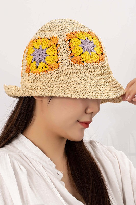 Packable crochet square bucket hat