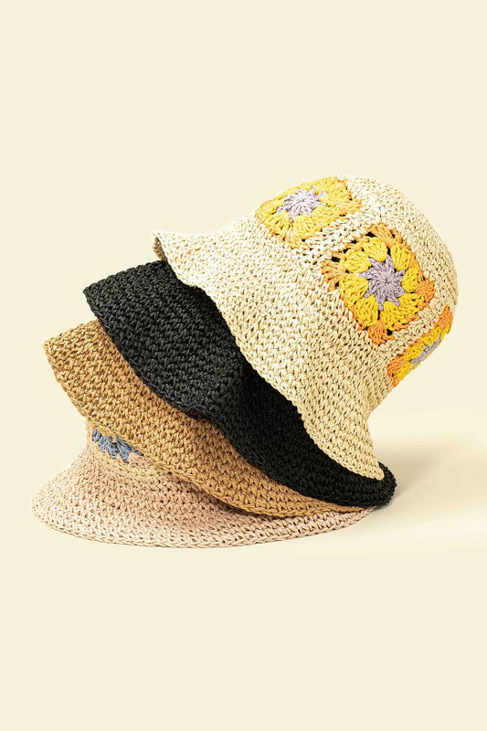 Packable crochet square bucket hat