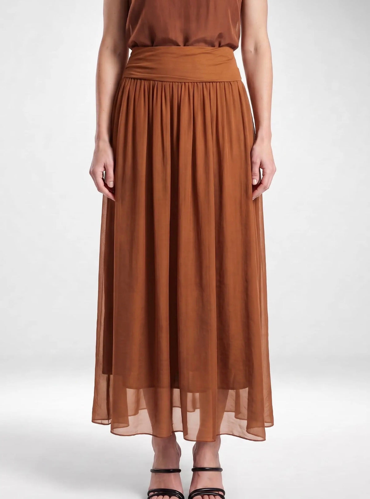 Italian Silk Foldover Waist Skirt (Rust)