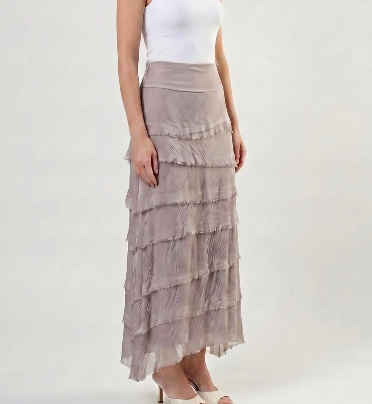 Italian Silk Ruffle Skirt (Taupe)