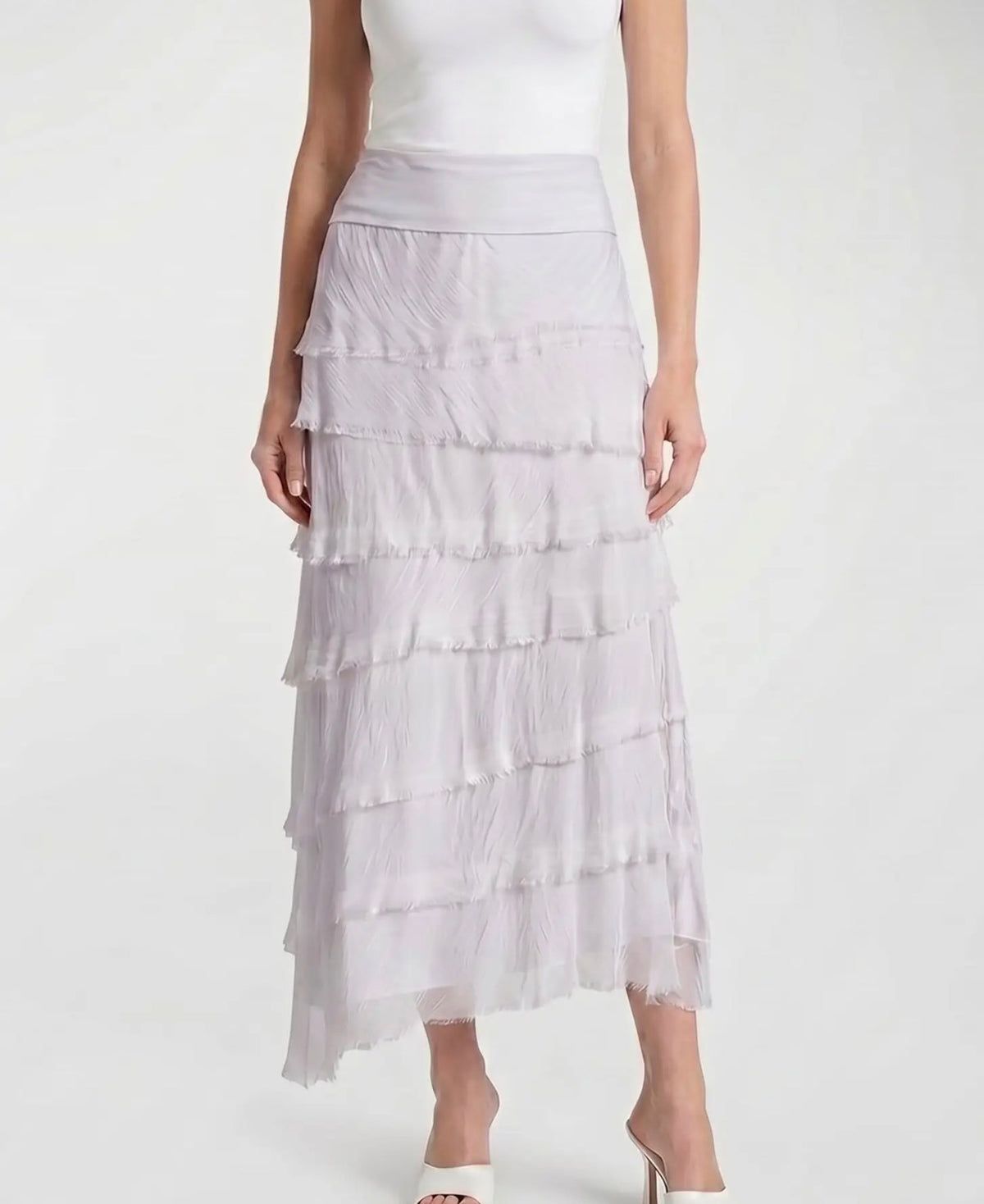 Italian Silk Ruffle Skirt (Pearl)