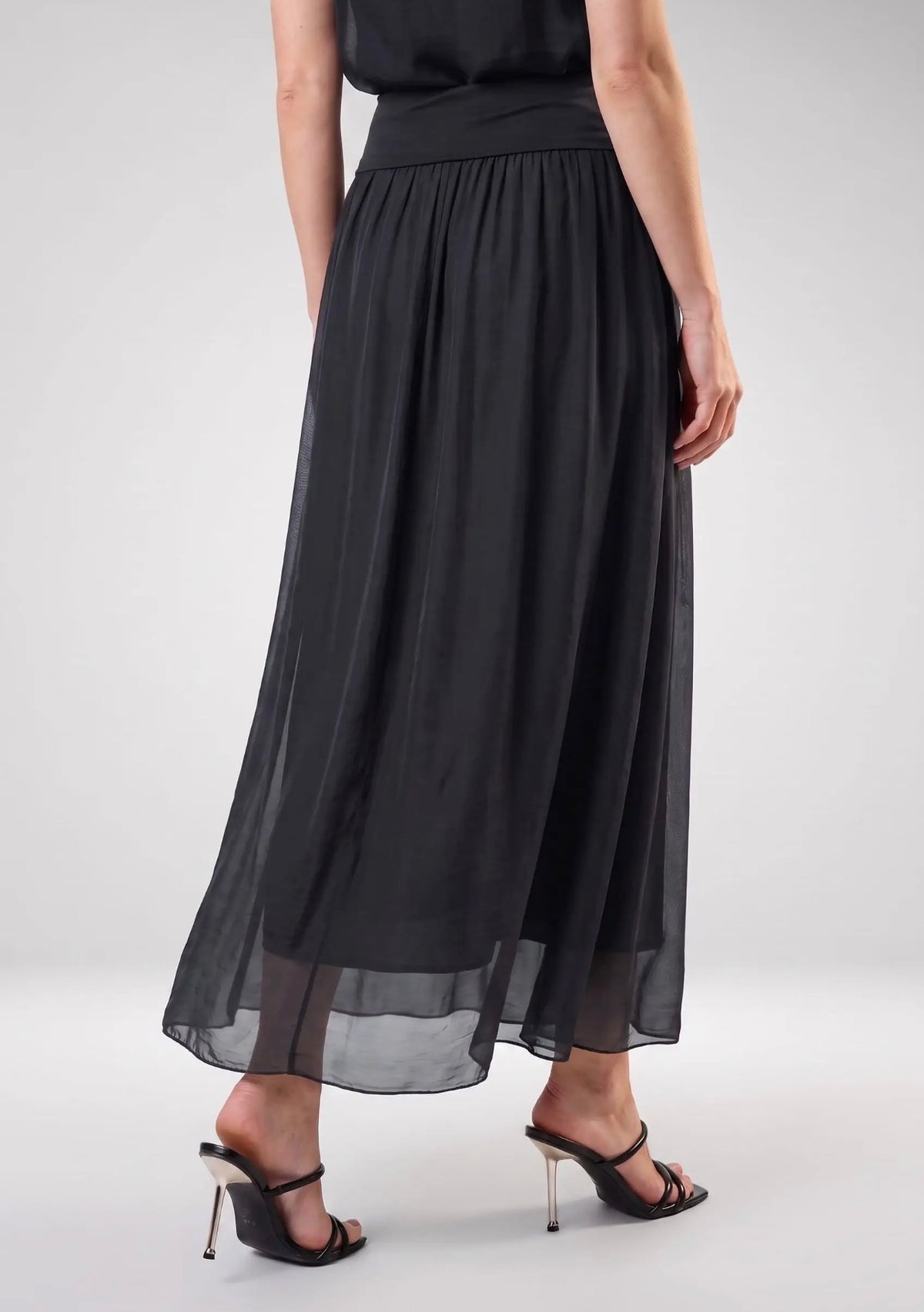 Italian Silk Foldover Waist Skirt (Black)