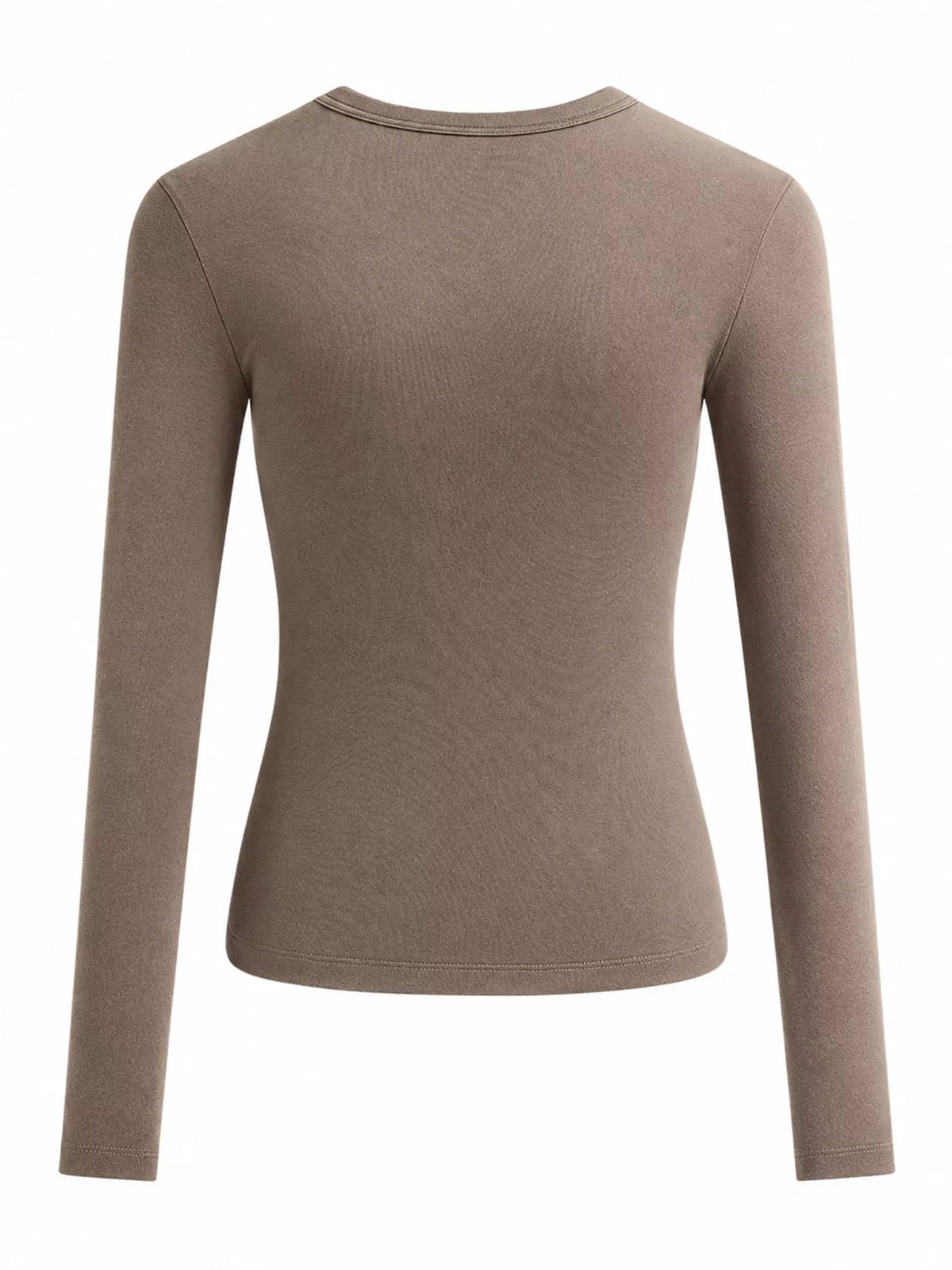 Plus-size slim-fit long-sleeve crew-neck T-shirt in coffee-brown, back view