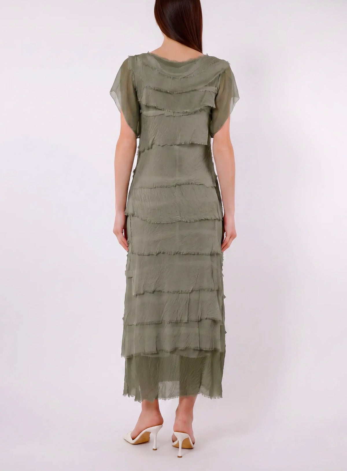 Italian Silk Miriam Short Sleeve Ruffle Dress
