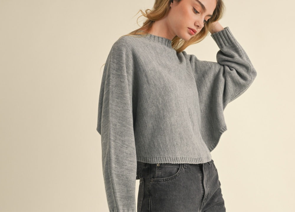 Mable Round Neck Dolman Sleeve Cropped Sweater