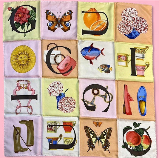 {RARE} Gucci Alphabet Silk Scarf