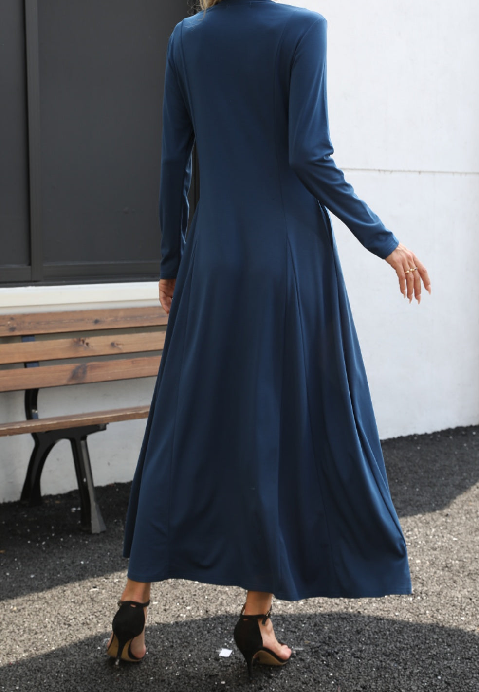 Round Neck Long Sleeve Maxi Dress with Pockets