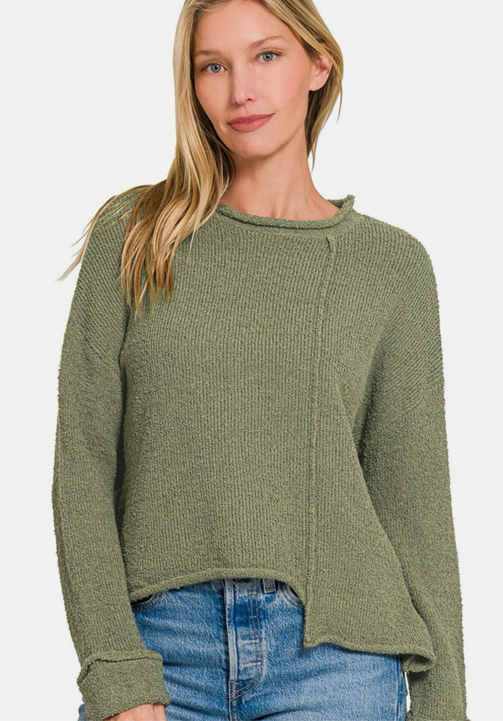 Zenana Asymmetric Hem Drop Shoulder Sweater