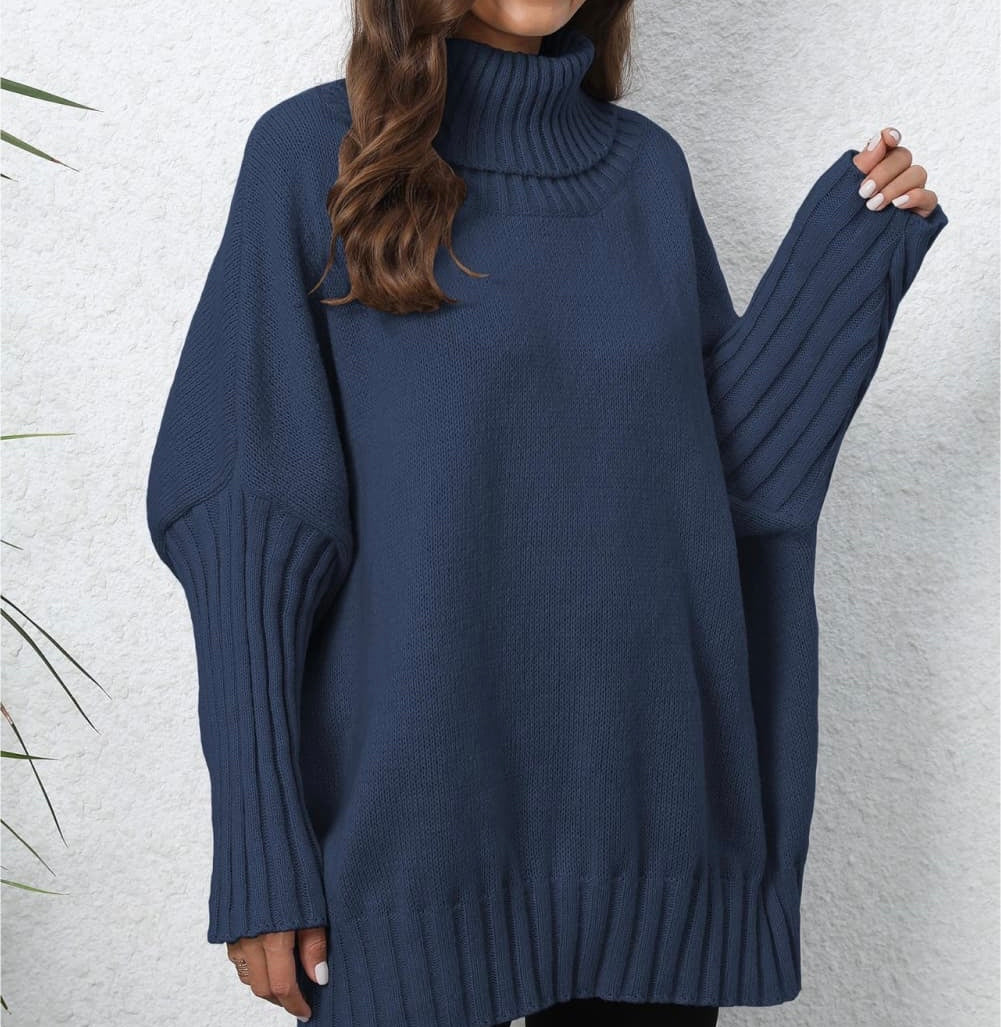 Turtle Neck Long Sleeve Ribbed Sweater