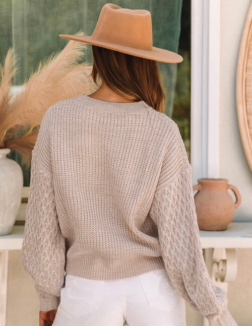 Round Neck Lantern Sleeve Sweater