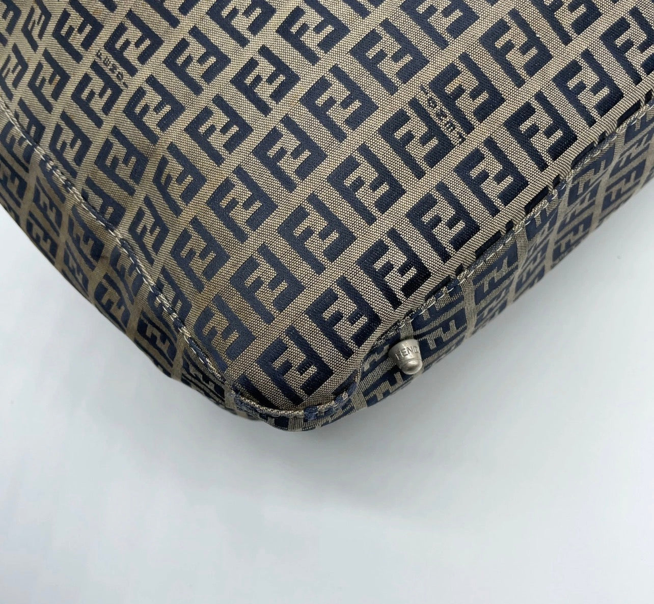 Fendi Zucca Pattern Canvas FF metal Navy Blue Tote Bag
