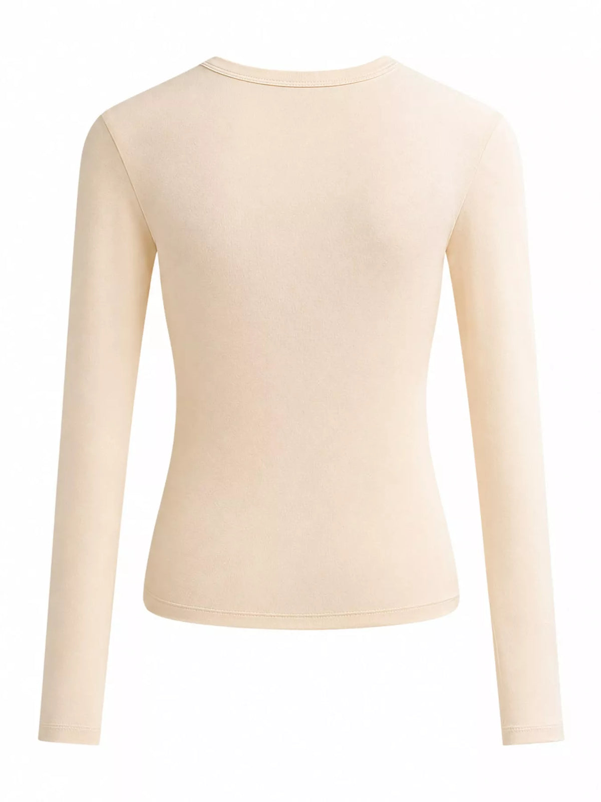 Beige slim-fit long sleeve crew neck T-shirt, minimal design, plus size